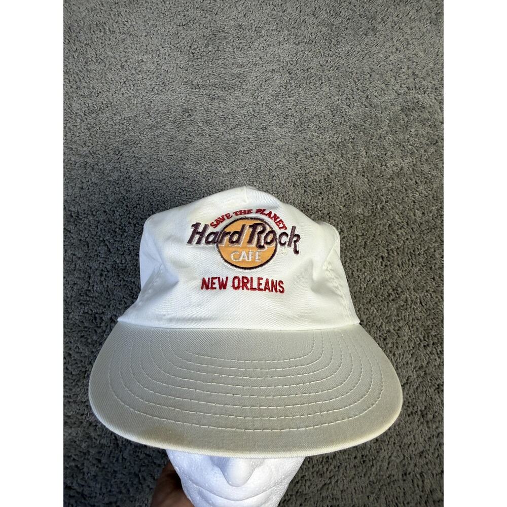 Vintage Hard Rock Cafe New Orleans Hat Cap Strap Back Mens One Size White Music